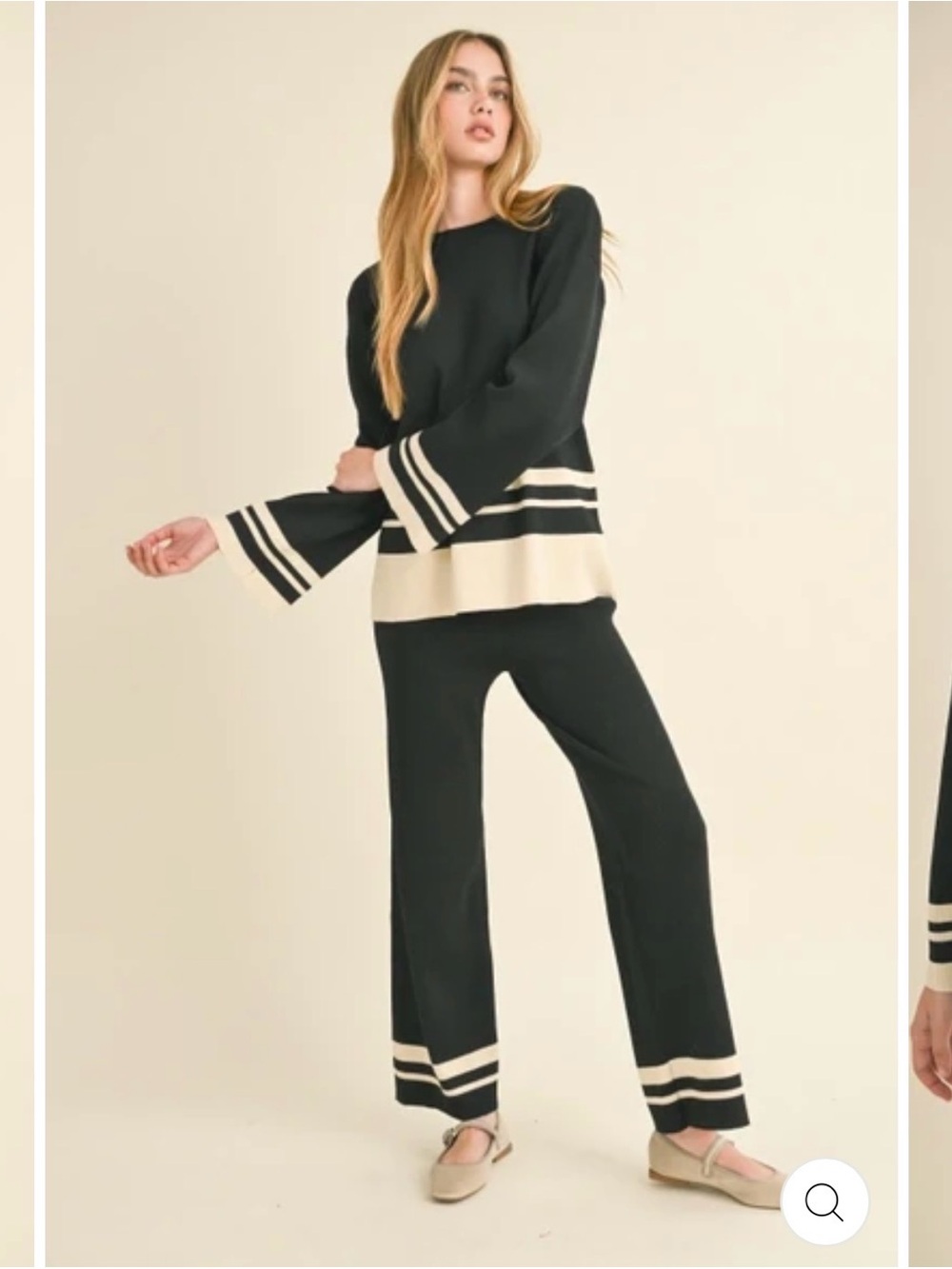 NWT Miou Muse Black & Cream Border Stripe Pant & Sweater Set